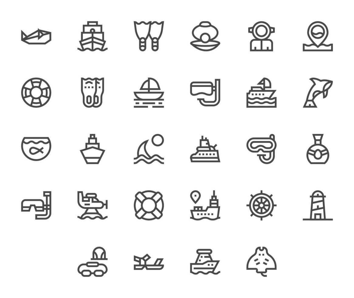 Sea Scalable Set featuring 28 Pixel Optimized Bold Line 256x256 Icons vector