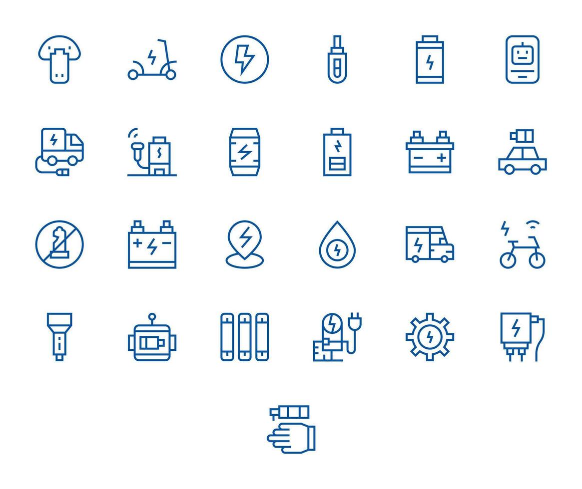 25 Regular Line Pixel Optimized Icons tailored for Battery 64x64 interface vector