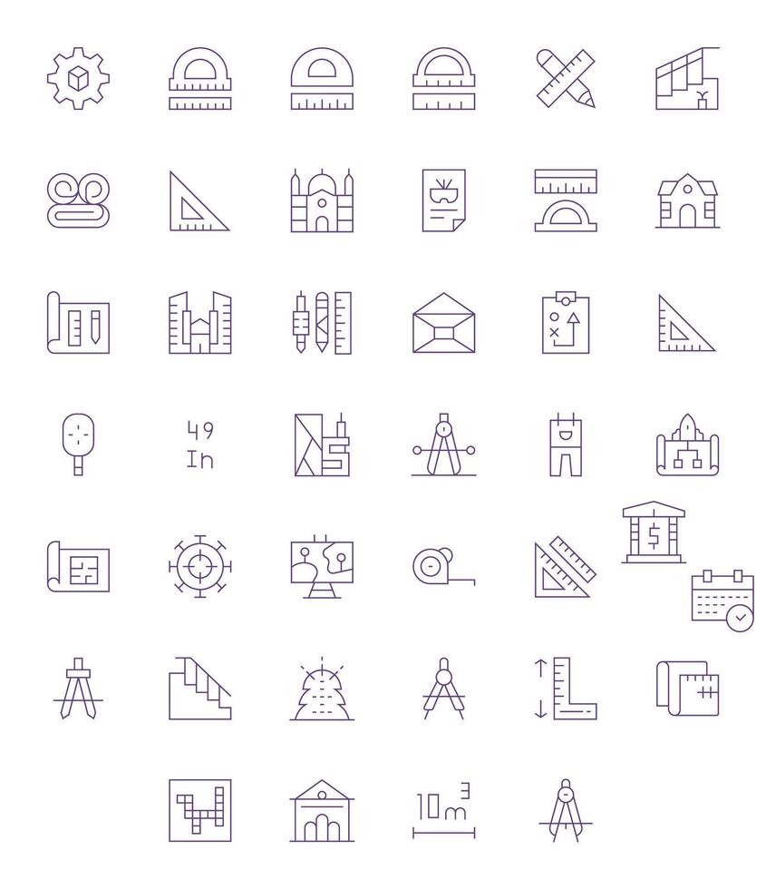 40 256x256 Pixel Aligned Icons for Blueprint in Thin Line Theme vector