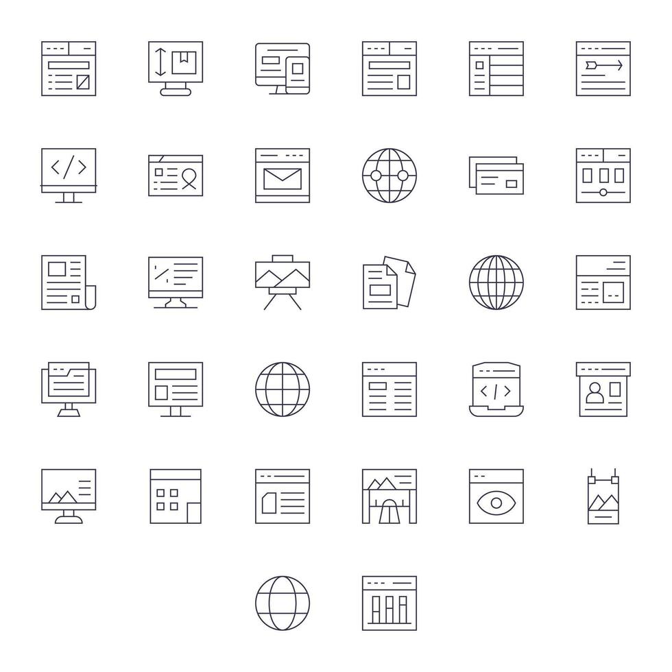 Web Page Premium Bundle with 32 256x256 Pixel Aligned Thin Line Icons vector