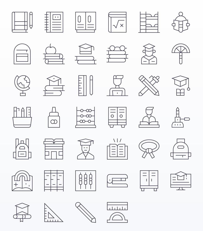 40 Grid Fitted Thin Line Icons designed for Student Interface vector