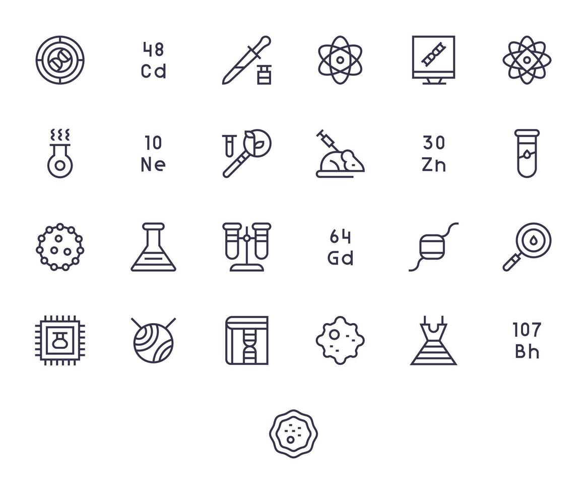 25 PIXEL Perfect Regular Line Icons designed for Science Interface vector