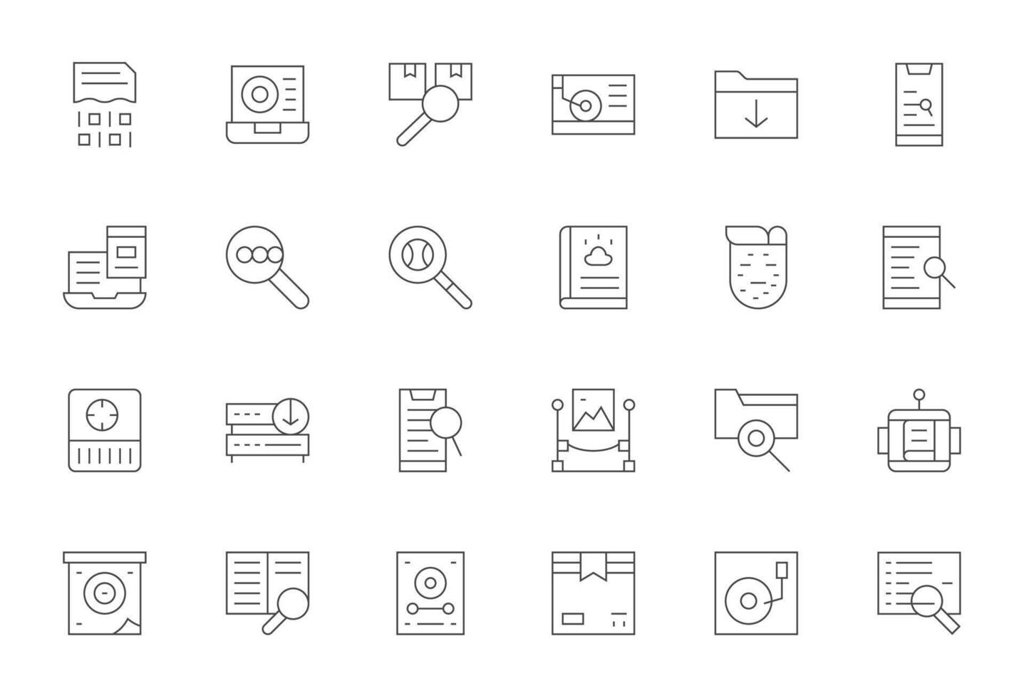 Retrieve Scalable Set featuring 24 Detail Enhanced Thin Line 128x128 Icons vector
