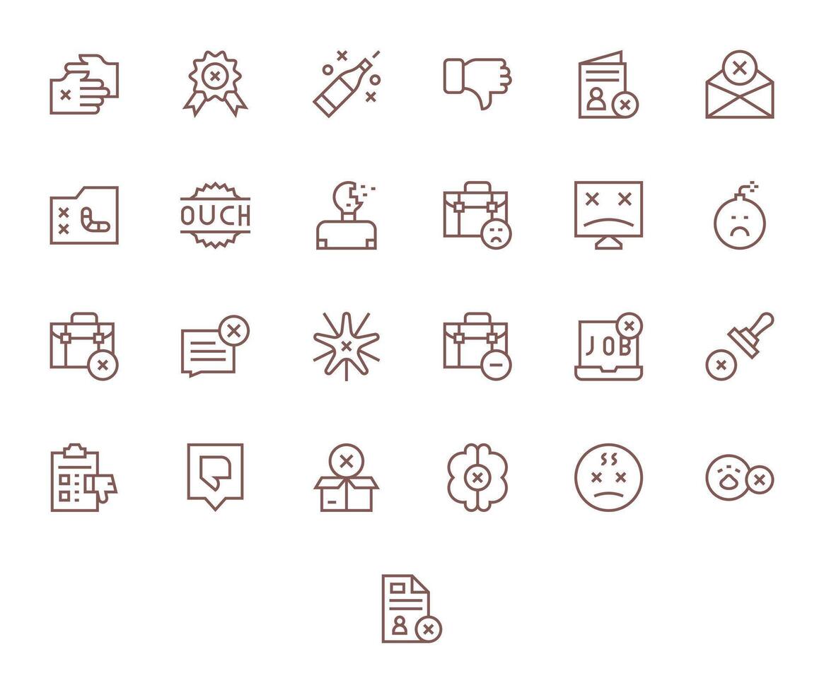 25 PIXEL Perfect Regular Line Icons designed for Unsuccessful Interface vector