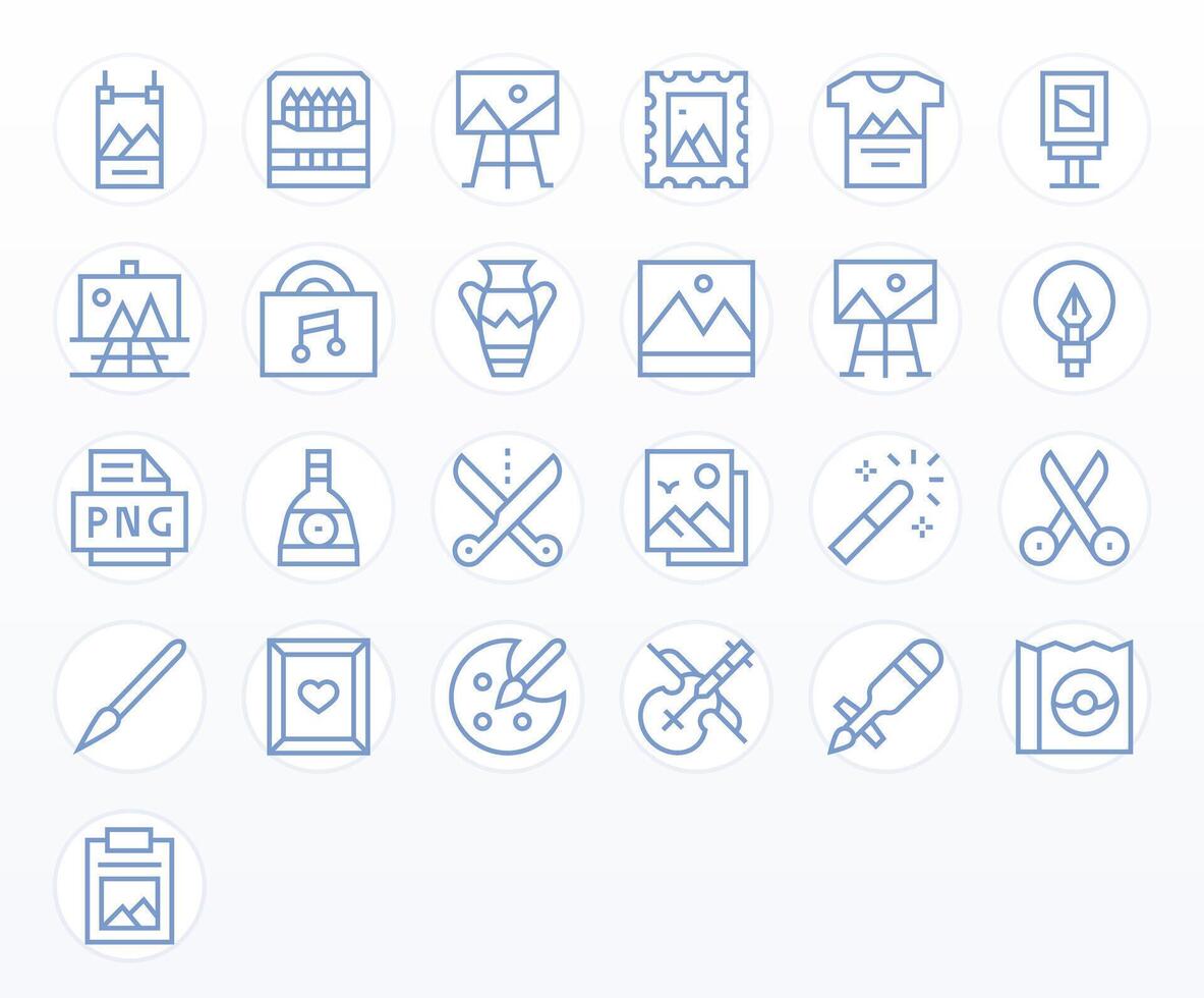 Artwork Icon Set with 25 Regular Line 64x64 Display Perfect Graphics vector