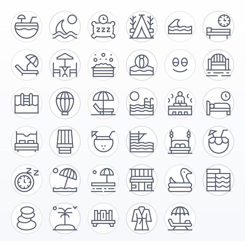 Relaxation Scalable Set featuring 35 Pixel Optimized Regular Line 128x128 Icons vector