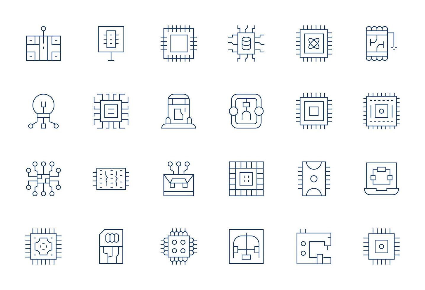 24 Thin Line Icons from Microchip in Retina Ready Pixel Aligned Quality vector