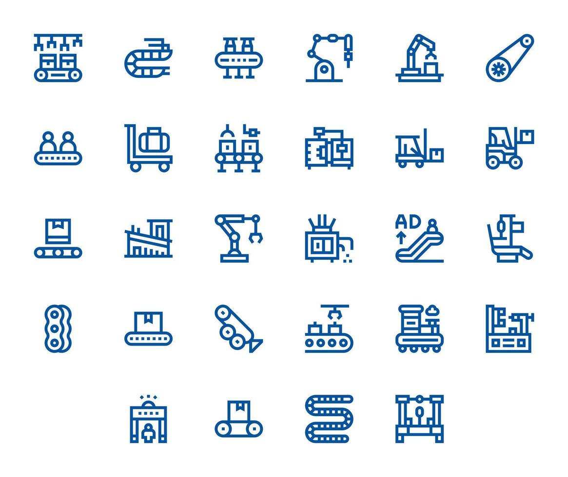 Conveyor Icon Toolkit featuring 28 Pixel Optimized High Resolution Bold Line elements vector