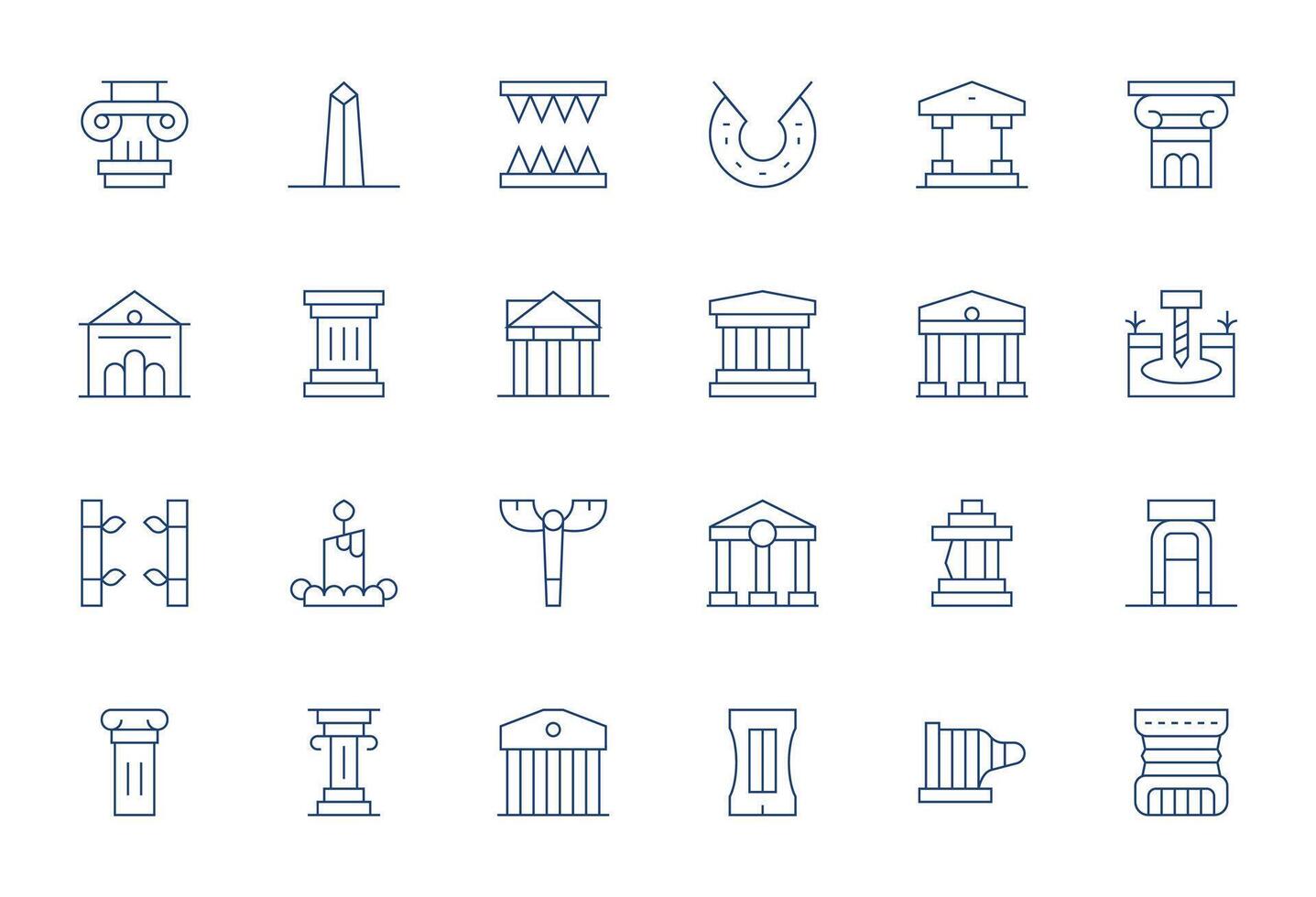 24 Thin Line Icons for Pillar in crisp High Resolution Editable resolution vector