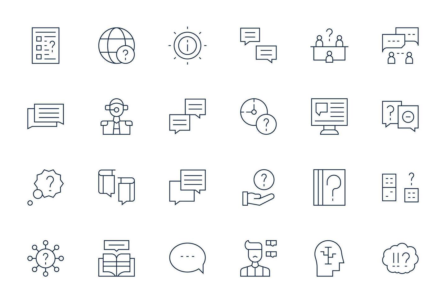 24 Thin Line Pixel Aligned Icons tailored for Question High Resolution interface vector