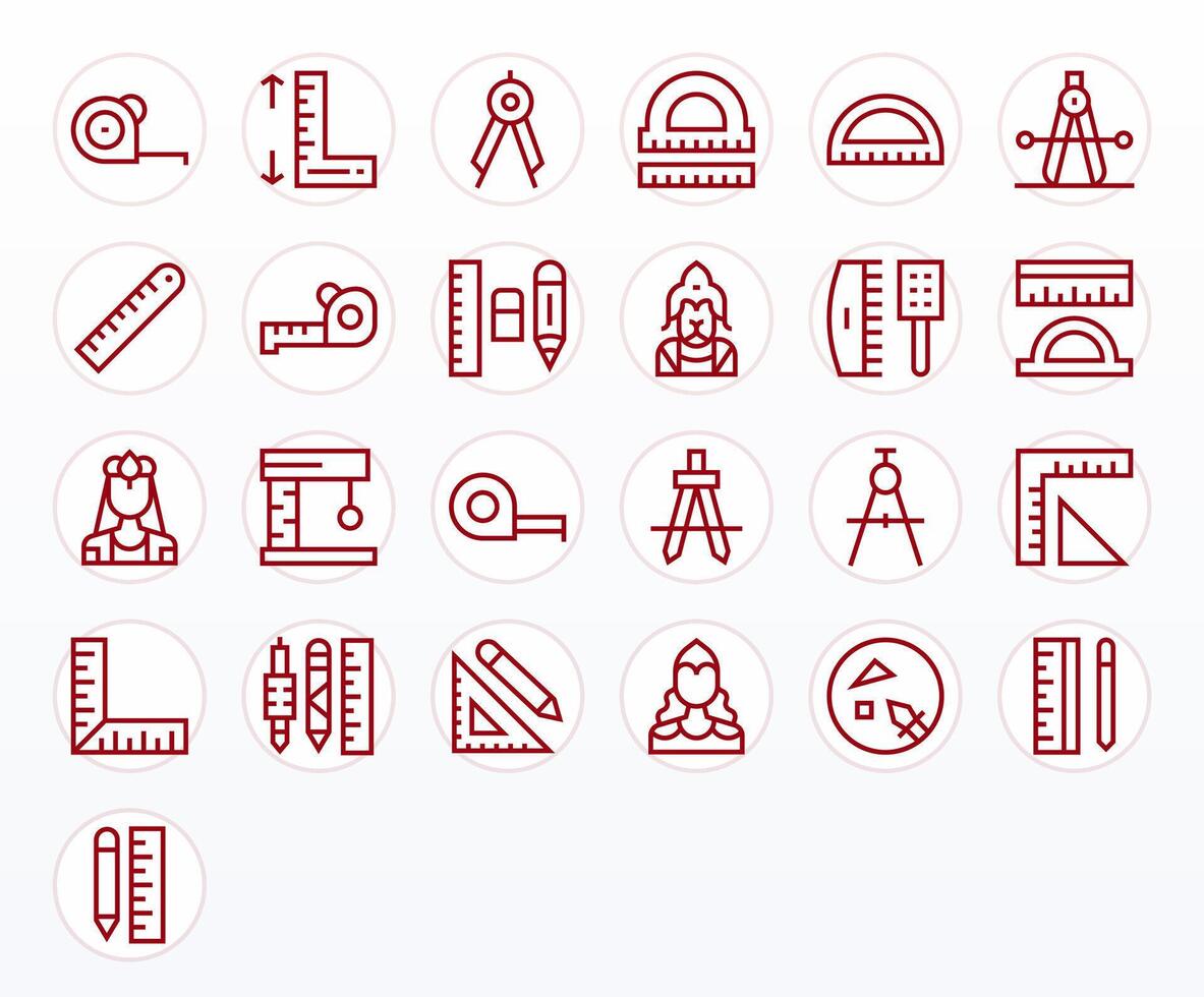Ruler Comprehensive Bundle with 25 Editable Regular Line 128x128 Icons vector