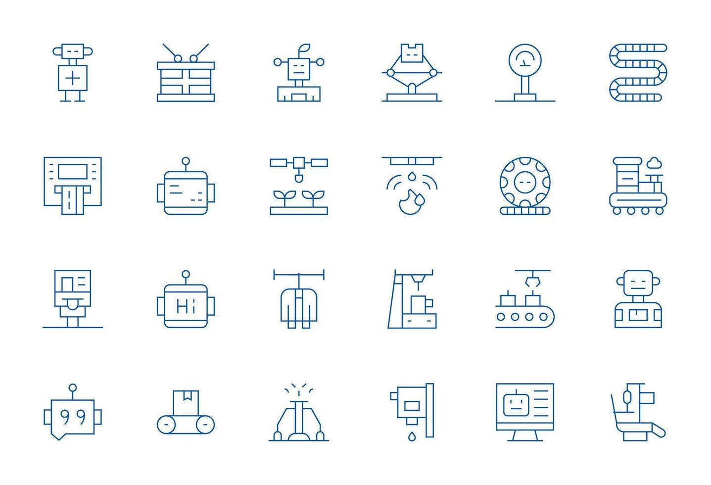 Automated Display Perfect Set with 24 128x128 Thin Line Icons vector