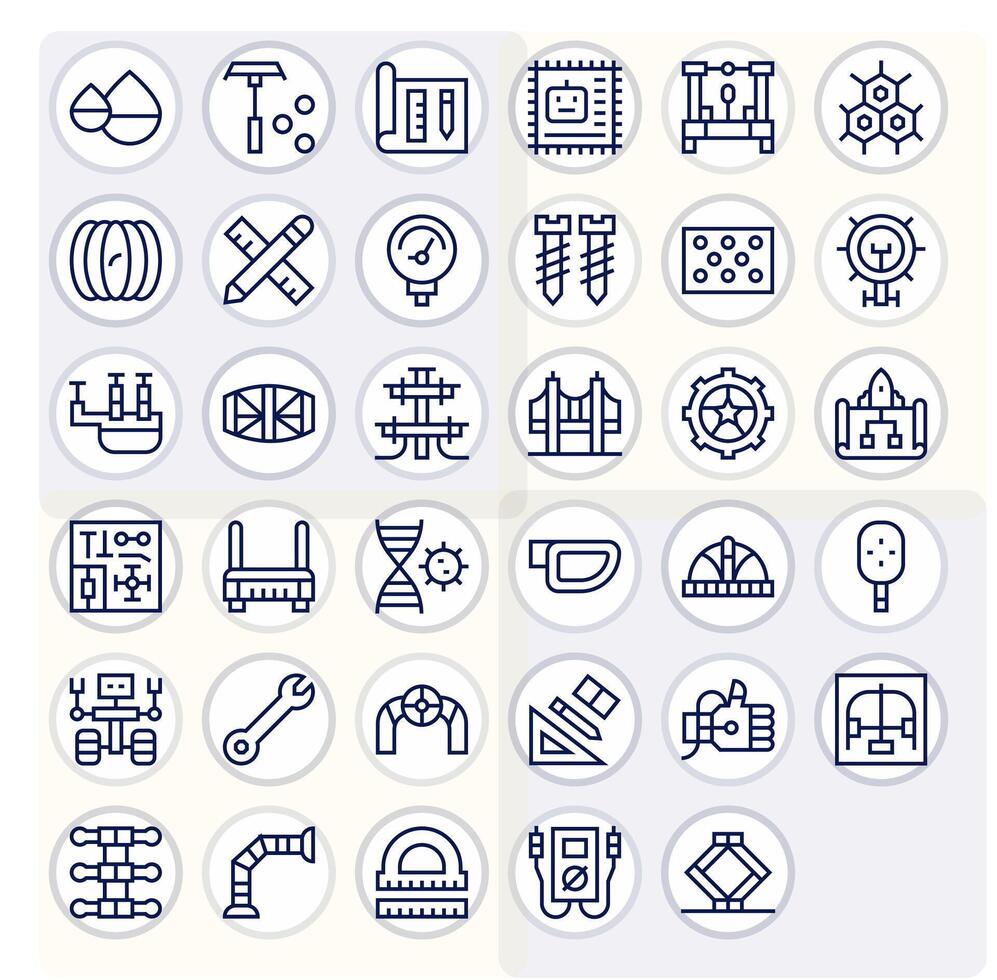 Engineering Professional Set with 35 Regular Line Display Perfect 128x128 Icons vector