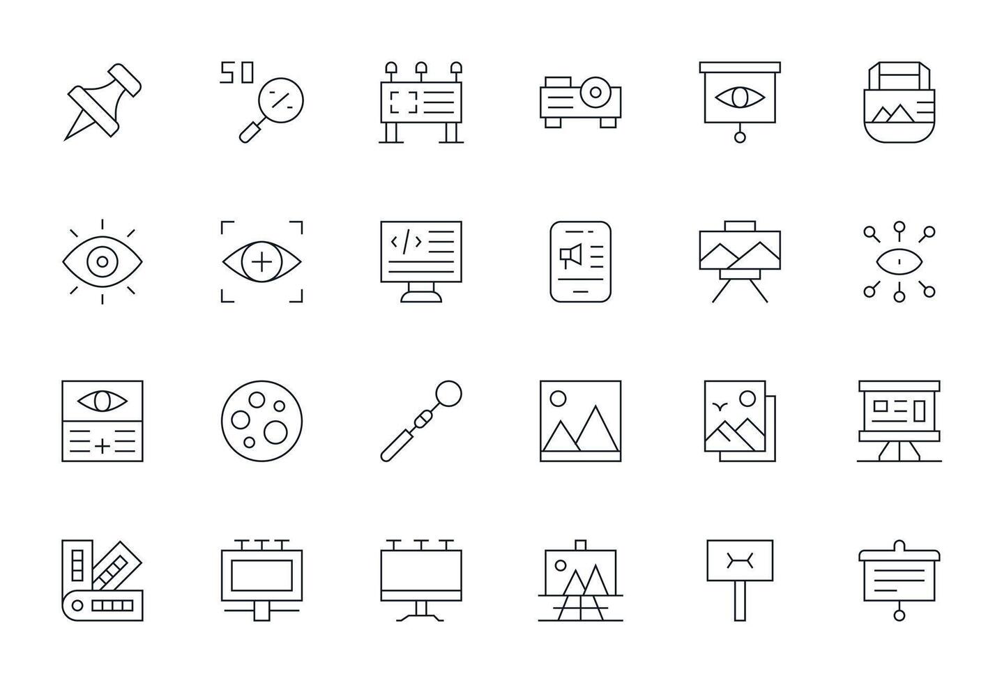 24 Pixel Optimized 64x64 Icons for Visual in elegant Thin Line design vector
