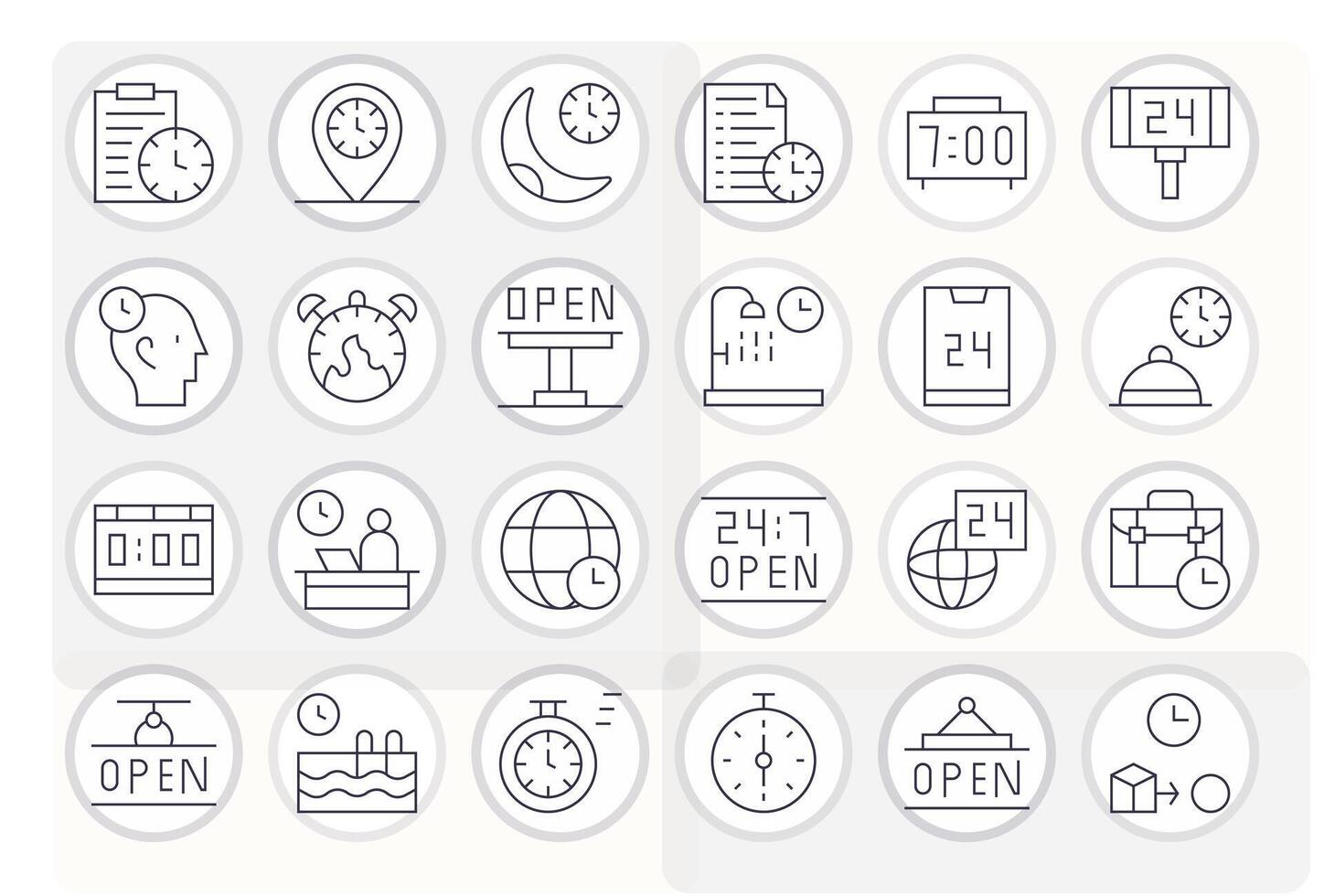 24 High Resolution Thin Line Icons for Hours with Pixel Optimized precision vector