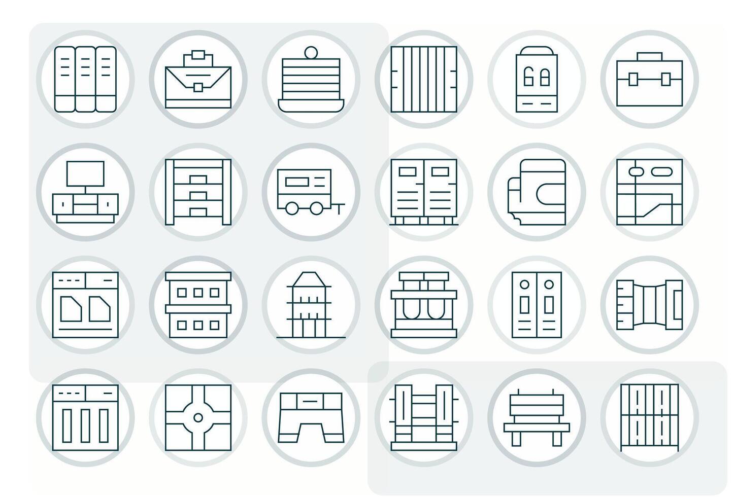 Thin Line Style Compartment Icons with 24 High Resolution Grid Fitted Designs vector