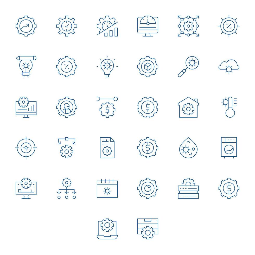 Optimization Comprehensive Bundle with 32 Pixel Aligned Thin Line 64x64 Icons vector