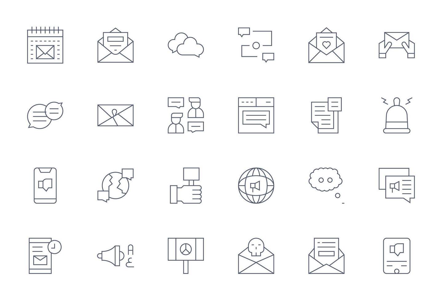 Message Graphics featuring 24 Thin Line PIXEL Perfect 128x128 Designs vector