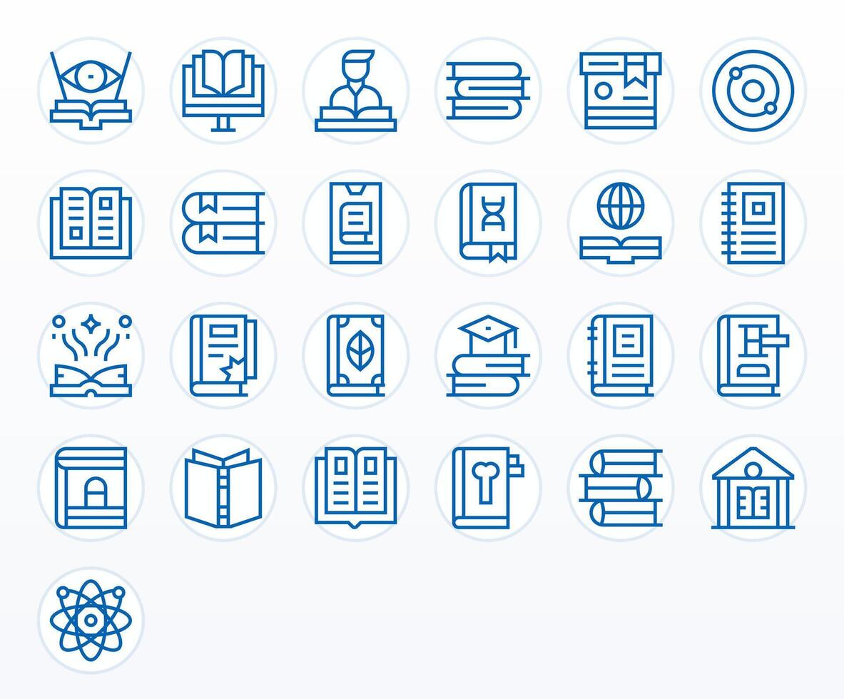 libro de texto profesional conjunto con 25 regular línea píxel optimizado 256x256 íconos vector