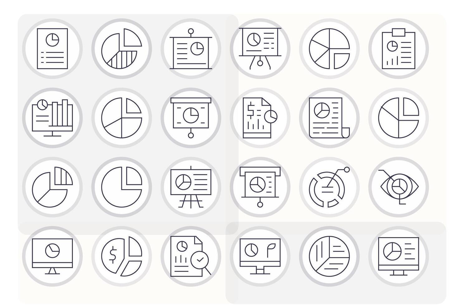 Pie Chart Design Icons featuring 24 Pixel Aligned Thin Line Style vector