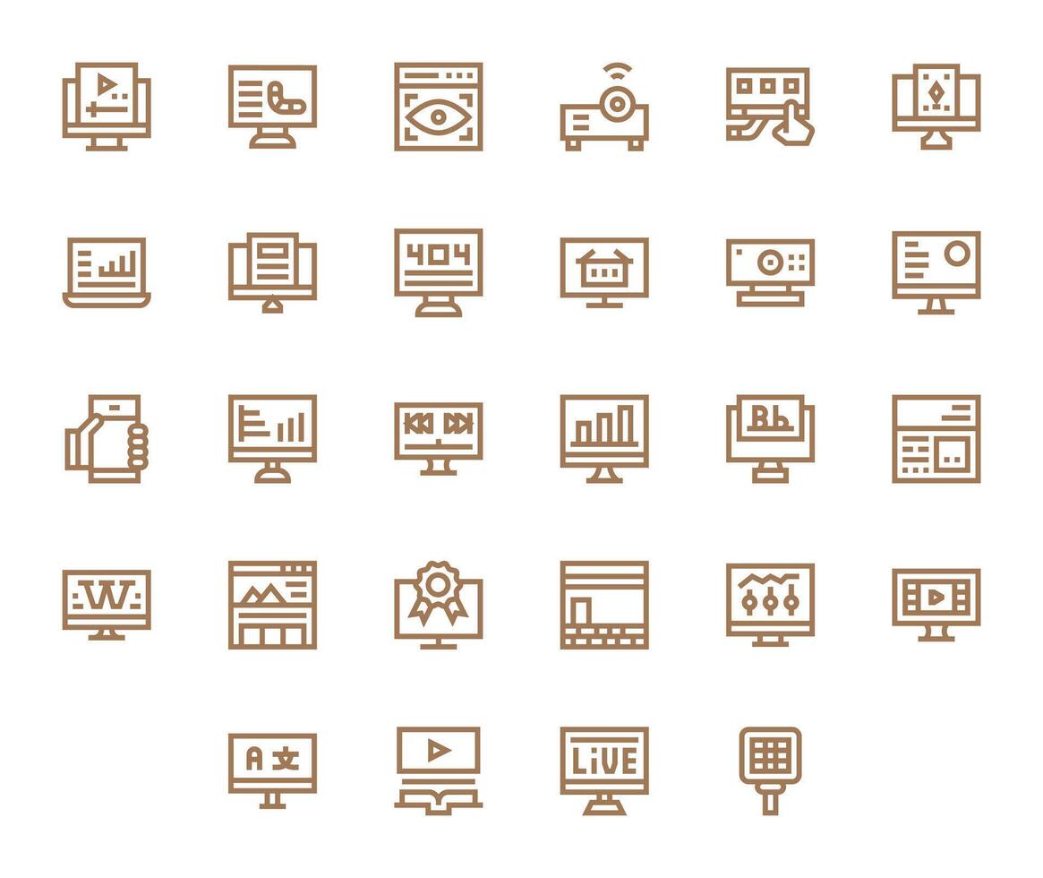 Screen Icon Set with 28 Bold Line High Resolution Editable Graphics vector