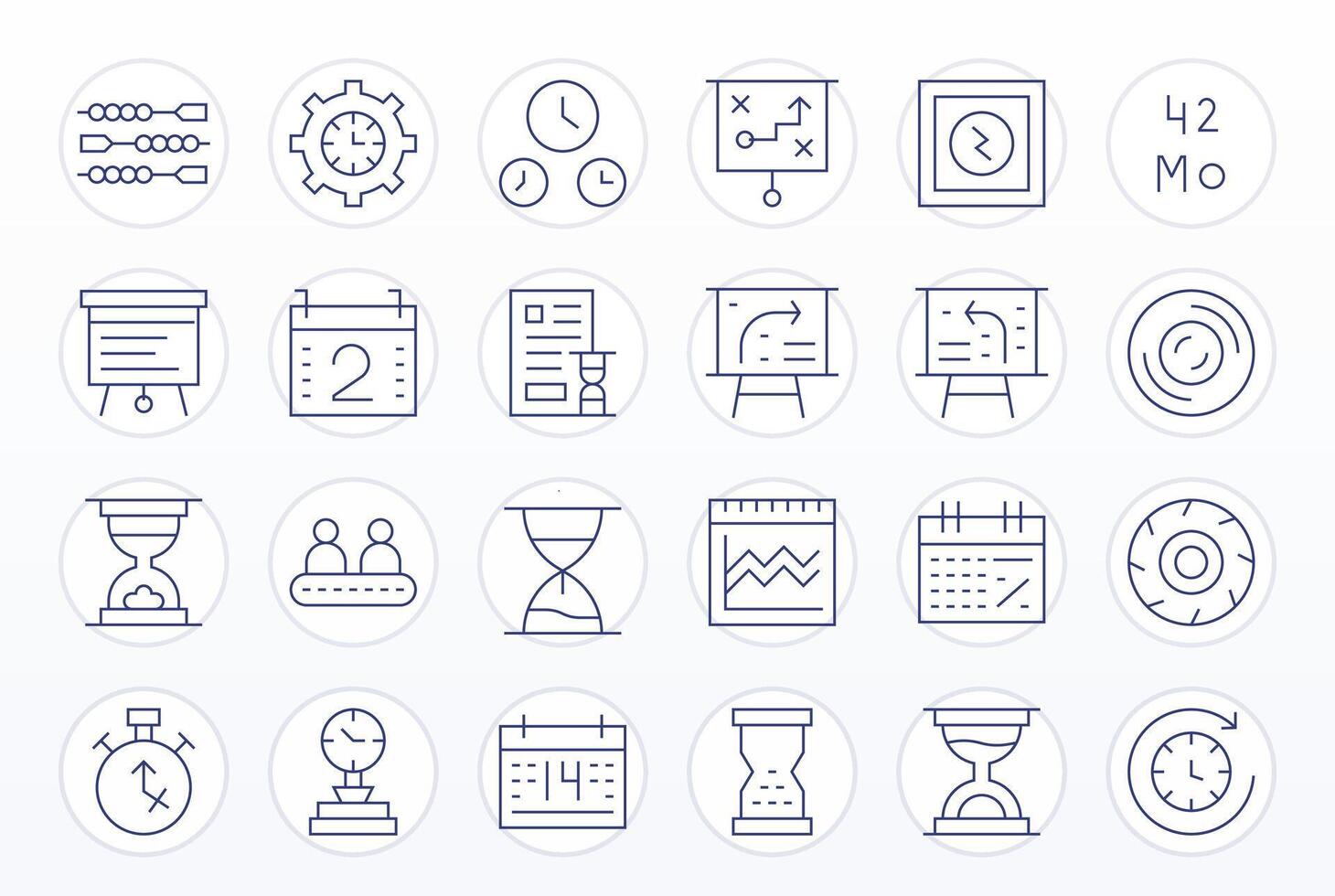 24 PIXEL Perfect Icons themed around Timeline in 64x64 Thin Line format vector