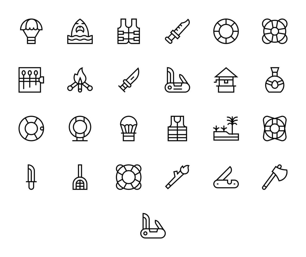 25 128x128 Regular Line Icons optimized for Survival Pixel Aligned display vector