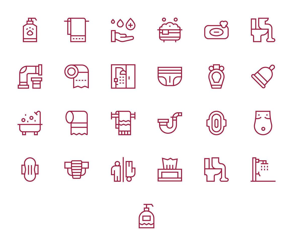 Sanitary featuring 25 High Resolution Icons in Regular Line Design vector