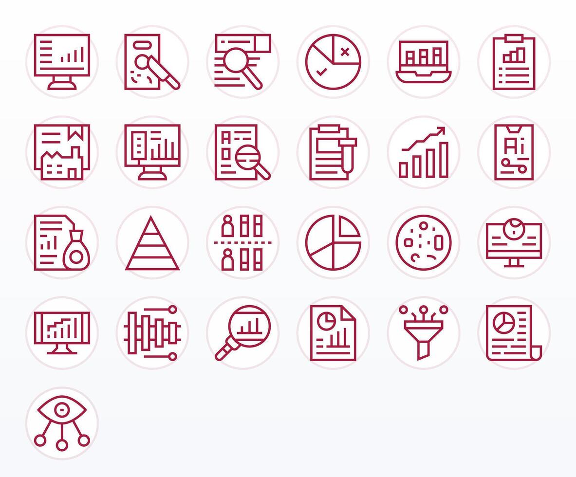 datos análisis icono conjunto con 25 regular línea 128x128 monitor Perfecto gráficos vector