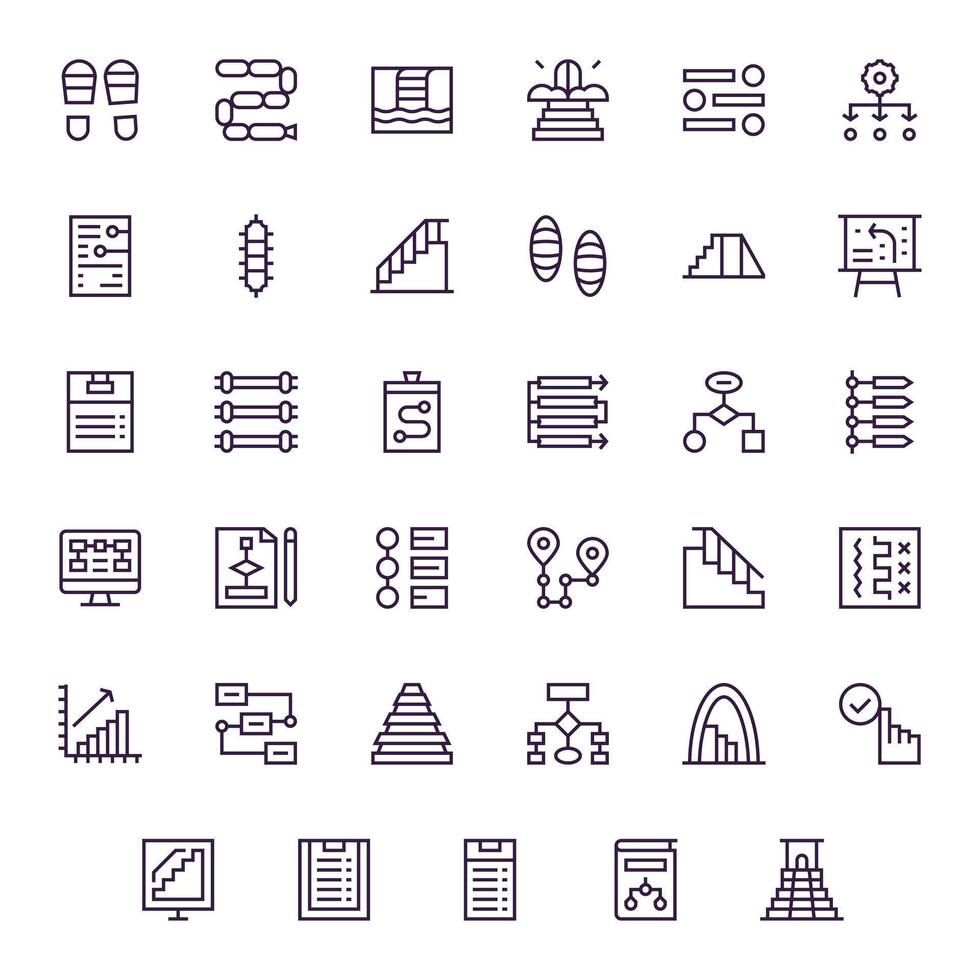 Steps Design Icons featuring 35 Grid Fitted Regular Line Style vector