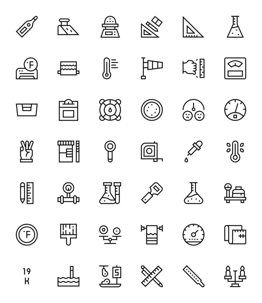 42 Retina Ready Regular Line Icons for Measurement with Pixel Aligned precision vector
