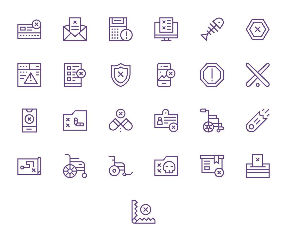 regular línea estilo inválido íconos con 25 alto resolución cuadrícula equipado diseños vector
