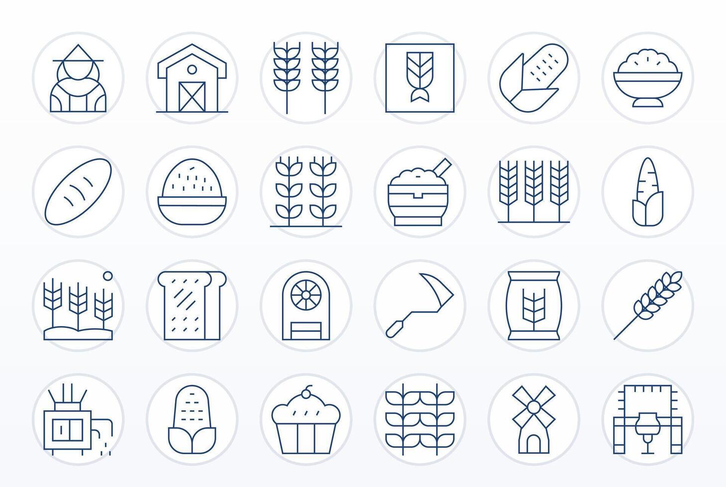 Grain Pixel Optimized Set with 24 128x128 Thin Line Icons vector