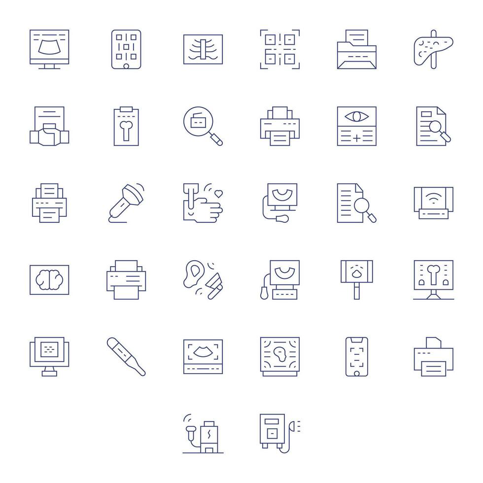 32 Thin Line Display Perfect Icons for Scan Graphics vector