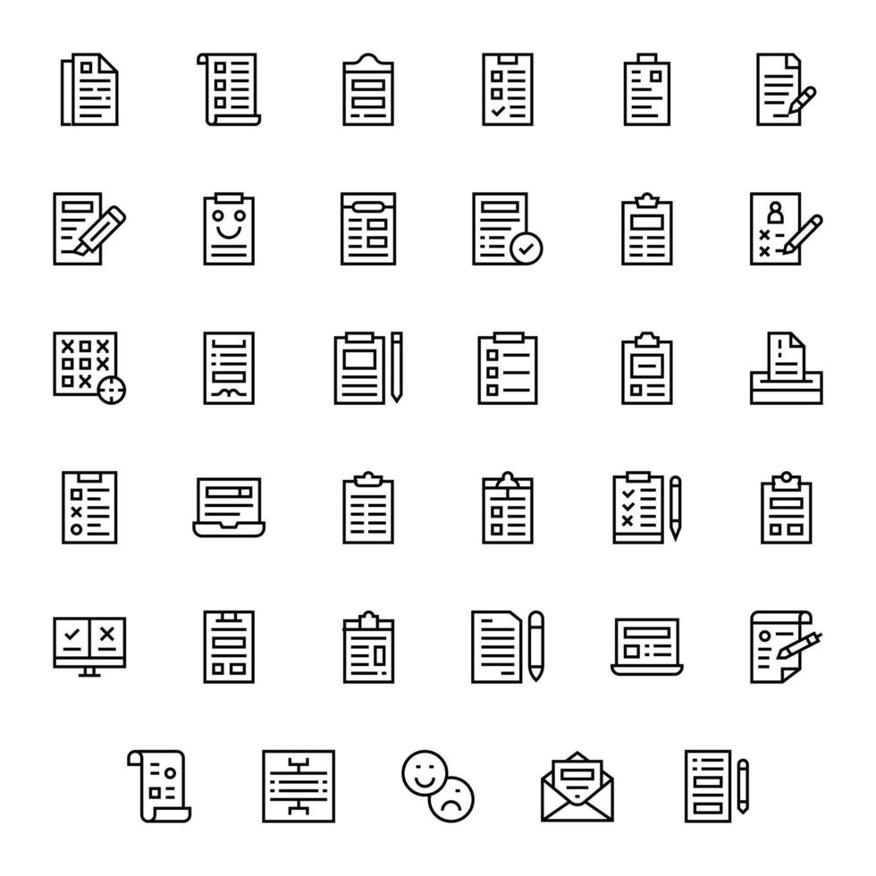 Questionnaire Comprehensive Bundle with 35 Grid Fitted Regular Line High Resolution Icons vector