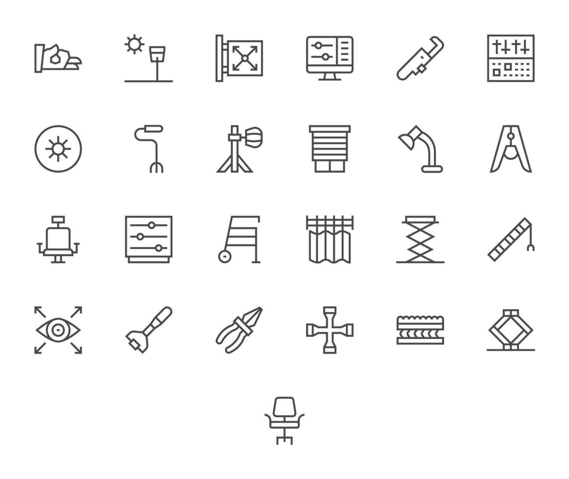 Adjustable Graphics Pack including 25 Regular Line High Resolution Grid Fitted Icons vector