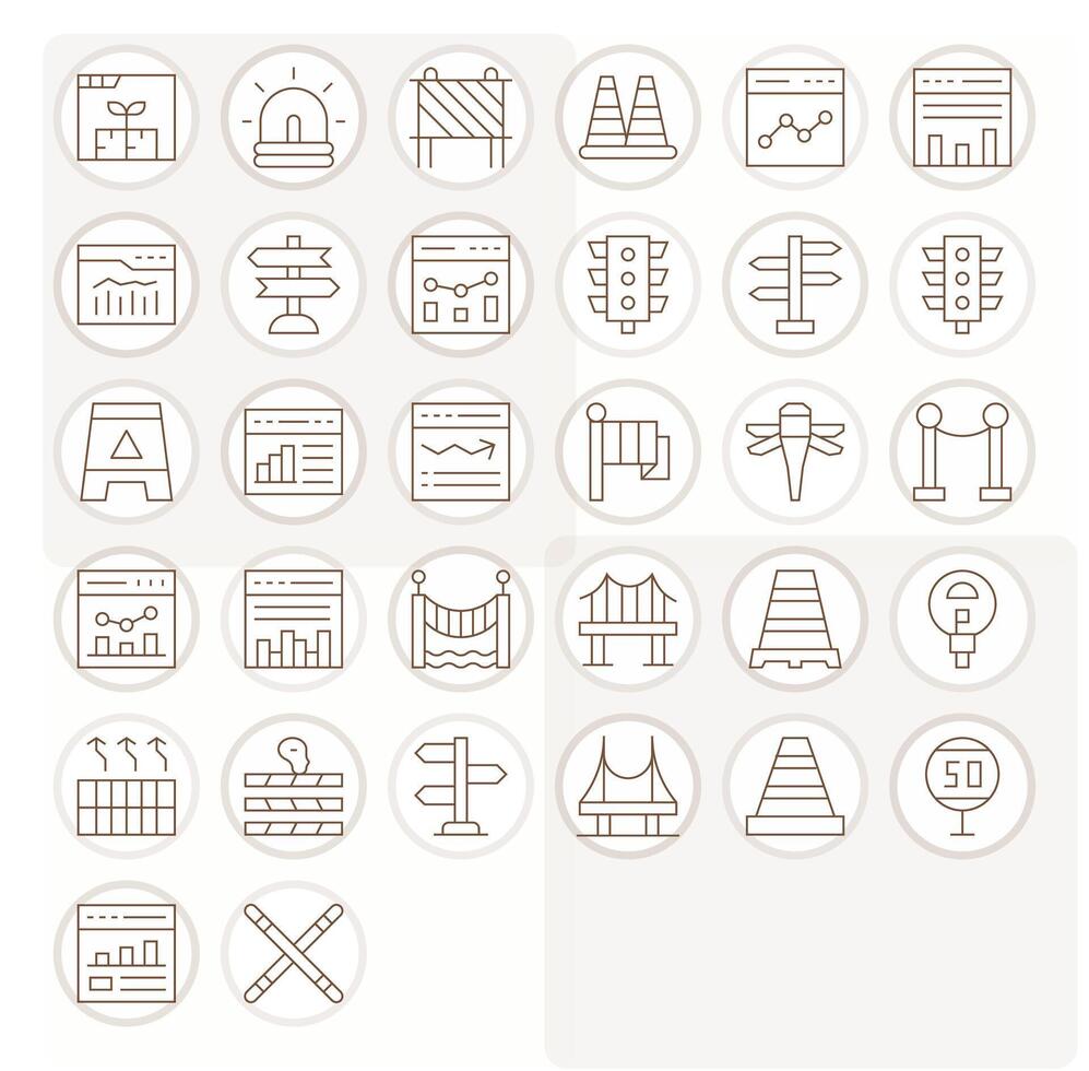 32 Thin Line Icons for Traffic in crisp 256x256 Editable resolution vector