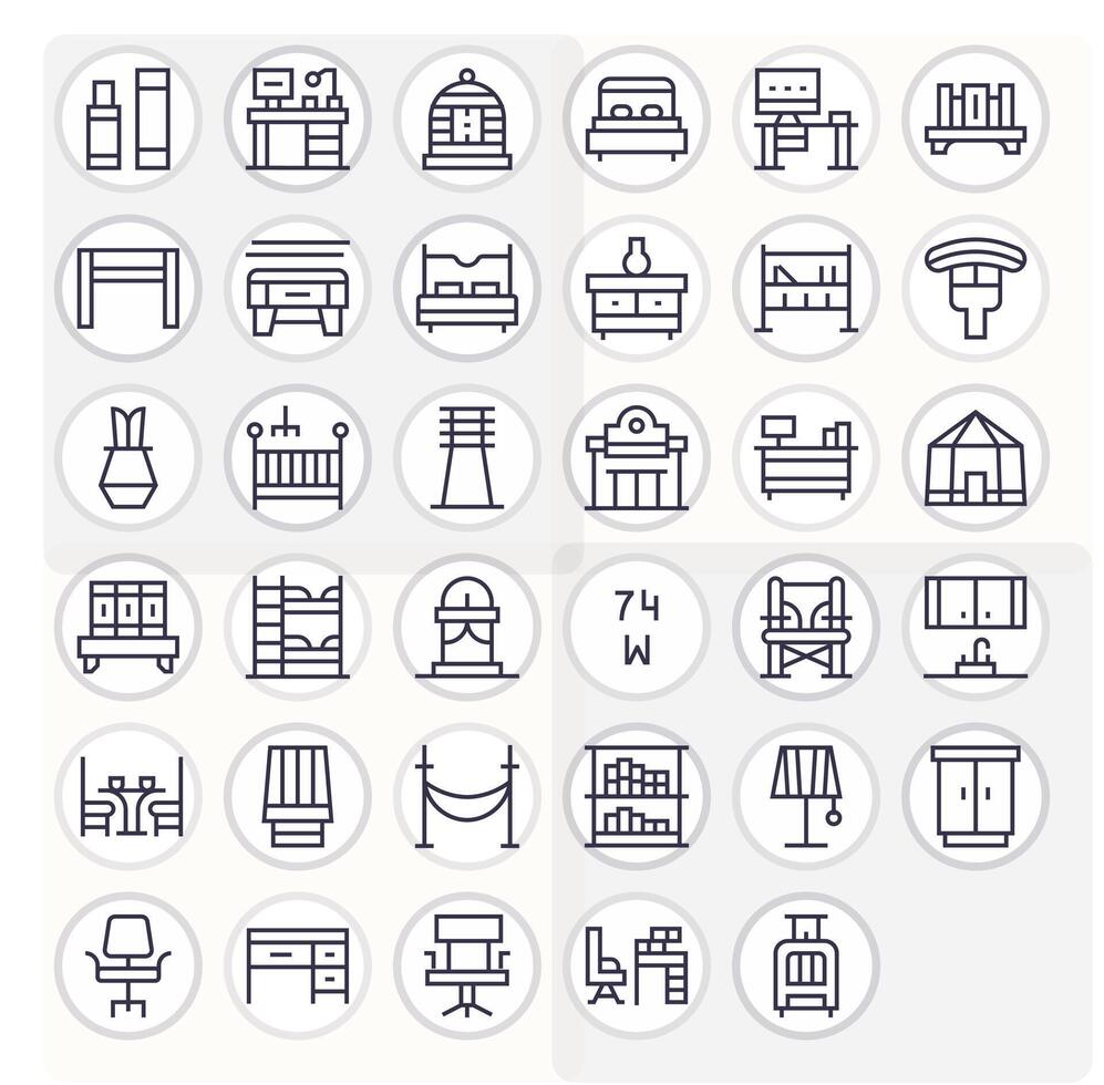 35 Icons for Furniture optimized in Pixel Optimized Retina Ready Regular Line resolution vector