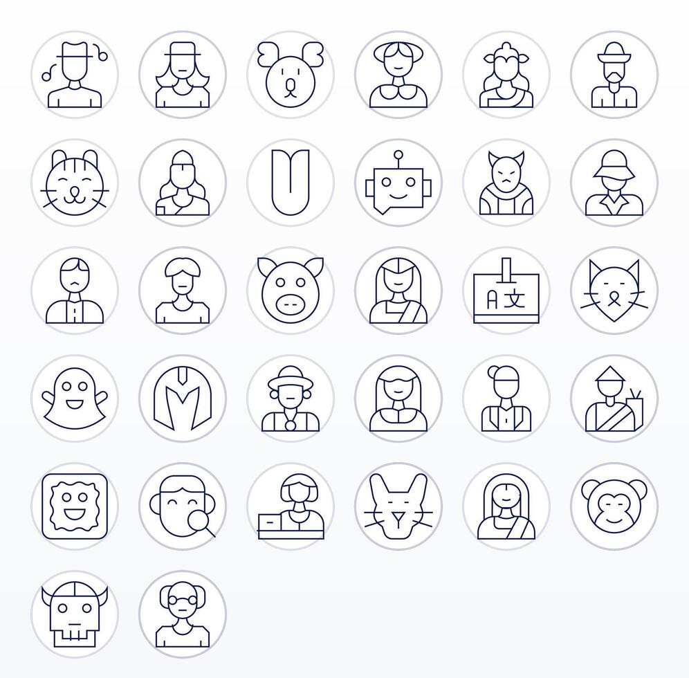 32 Thin Line Icons designed for Character in 128x128 Detail Enhanced format vector