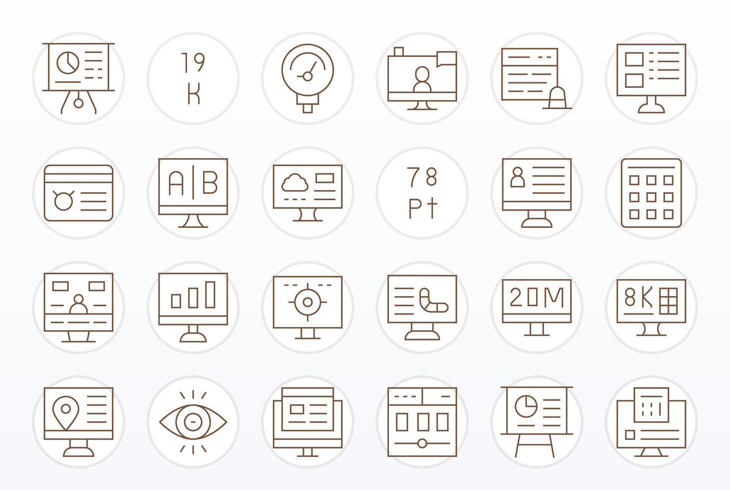 24 256x256 Thin Line Icons for Data Display with Detail Enhanced precision vector