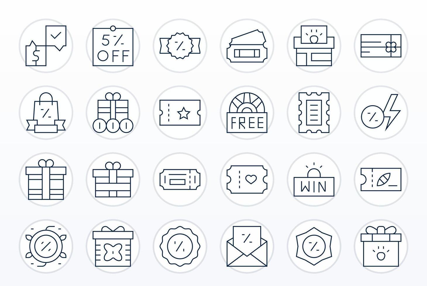 24 Icons for Voucher optimized in Pixel Aligned 64x64 Thin Line resolution vector