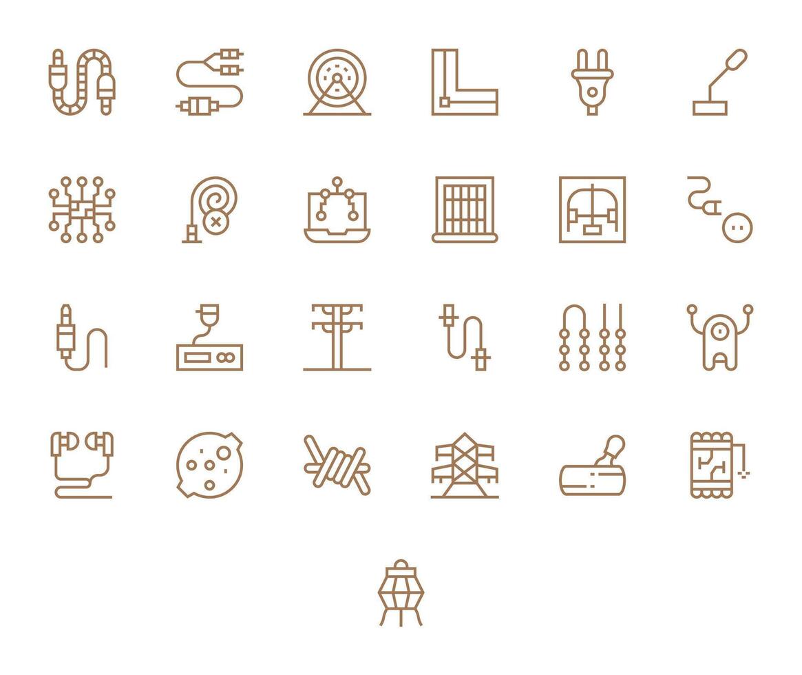 cable escalable conjunto presentando 25 píxel optimizado regular línea alto resolución íconos vector