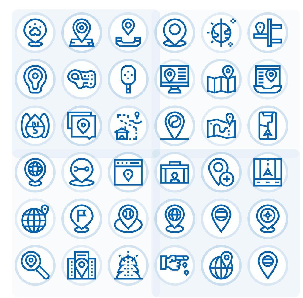 Coordinates Complete Package with 36 64x64 Bold Line Pixel Optimized Icons vector