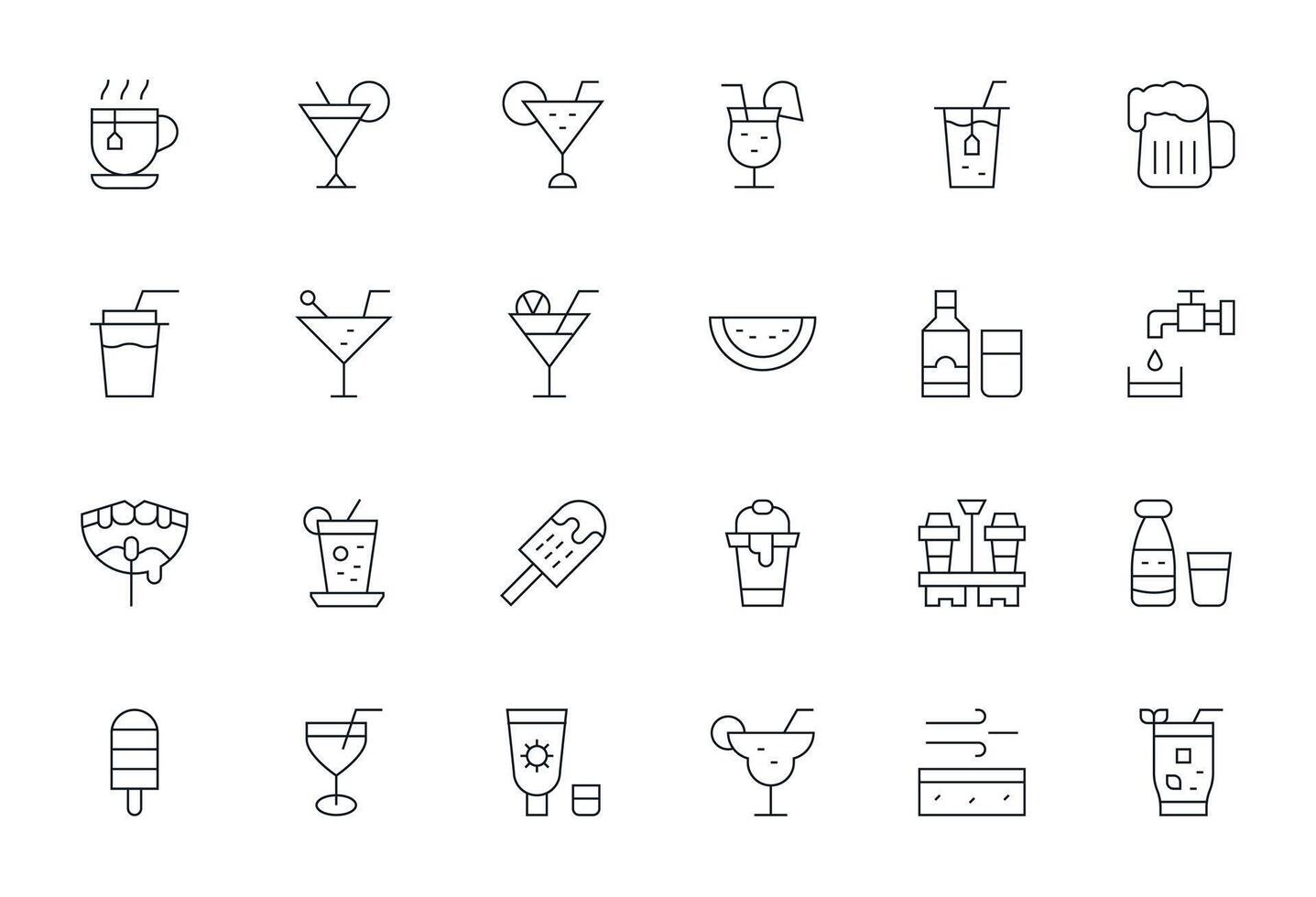24 Detail Enhanced Thin Line Icons designed for Refreshment Interface vector