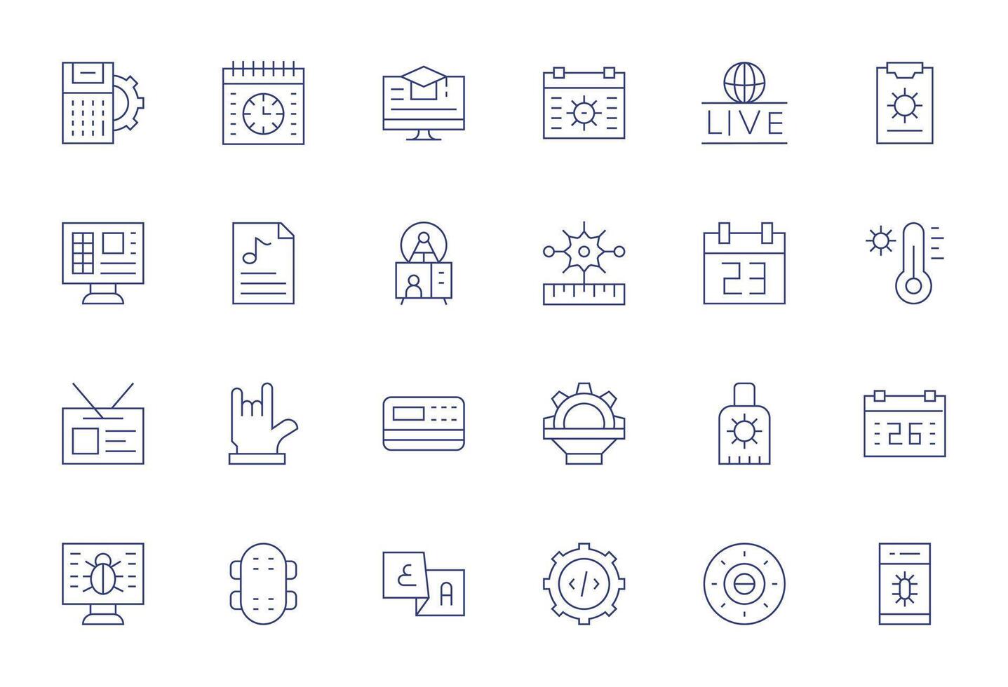 Program featuring 24 64x64 Icons in Thin Line Design vector