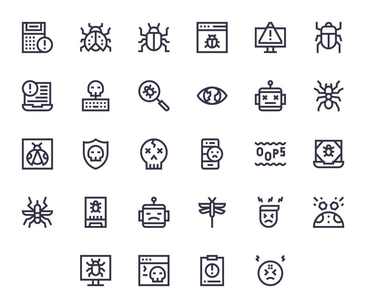 Bug Icon Library with 28 Bold Line High Resolution Display Perfect Designs vector
