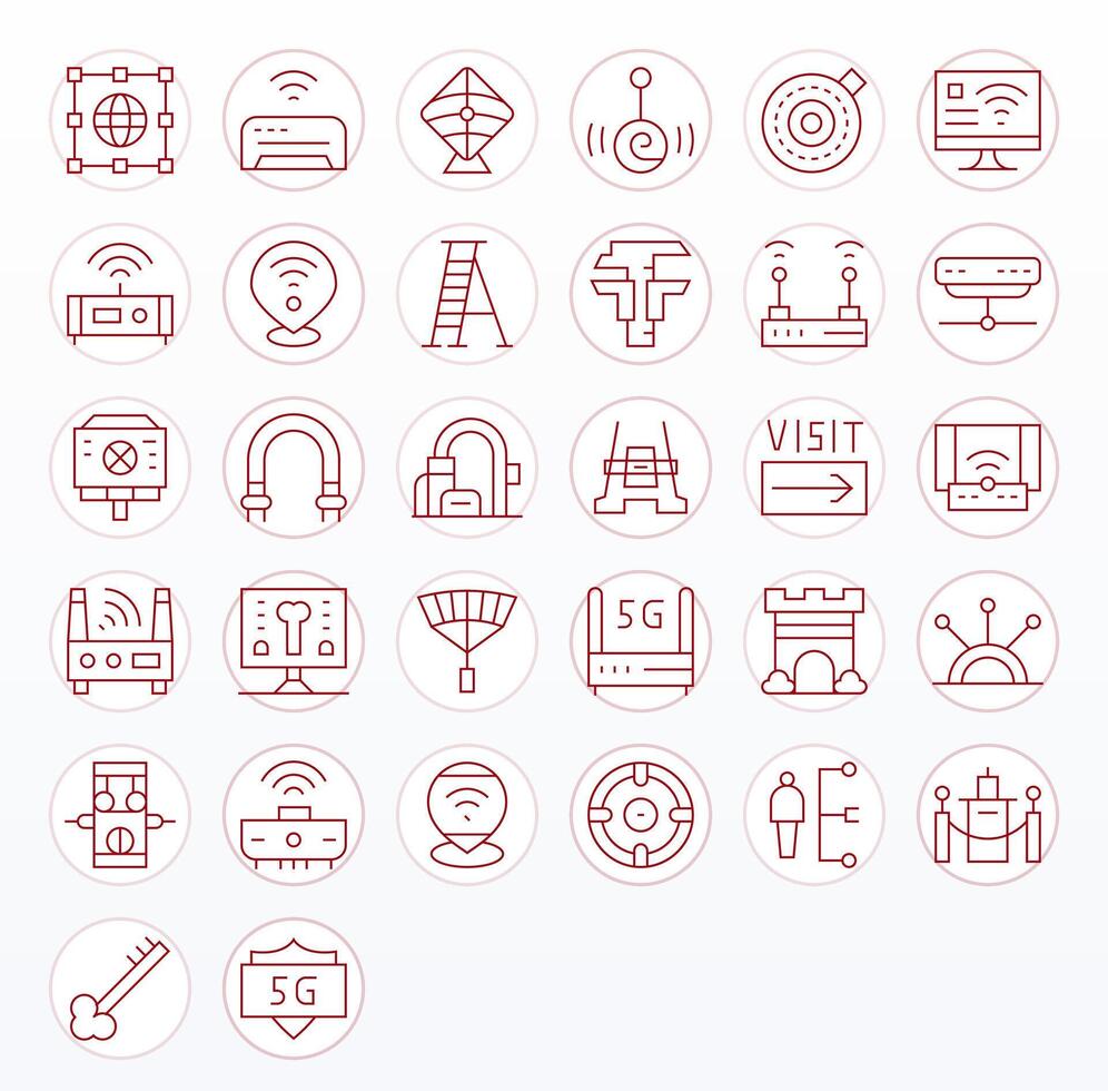 Access Point Digital Pack containing 32 Editable Thin Line High Resolution Icons vector