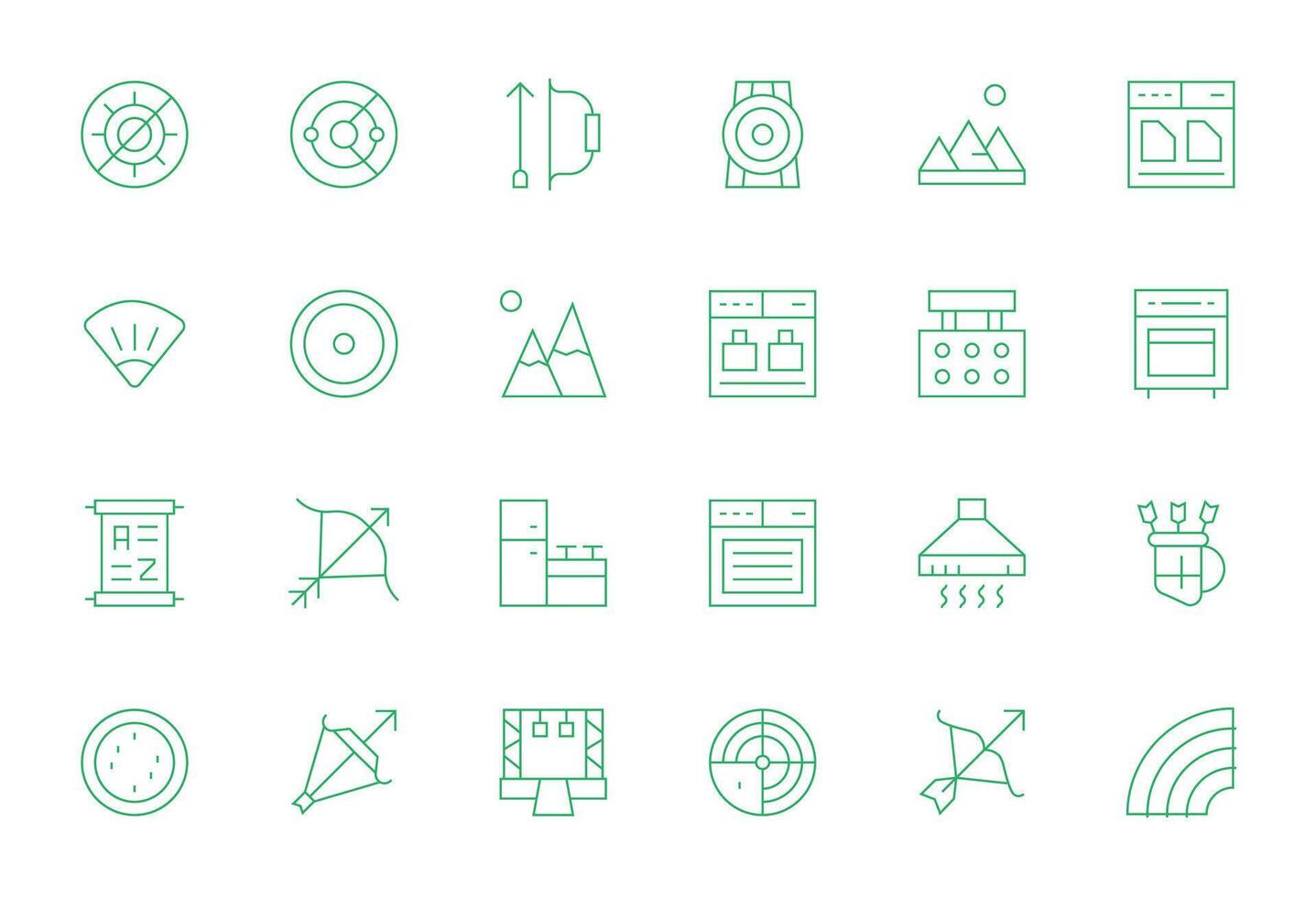 Range High Resolution Icon Pack with 24 Thin Line Pixel Optimized Elements vector