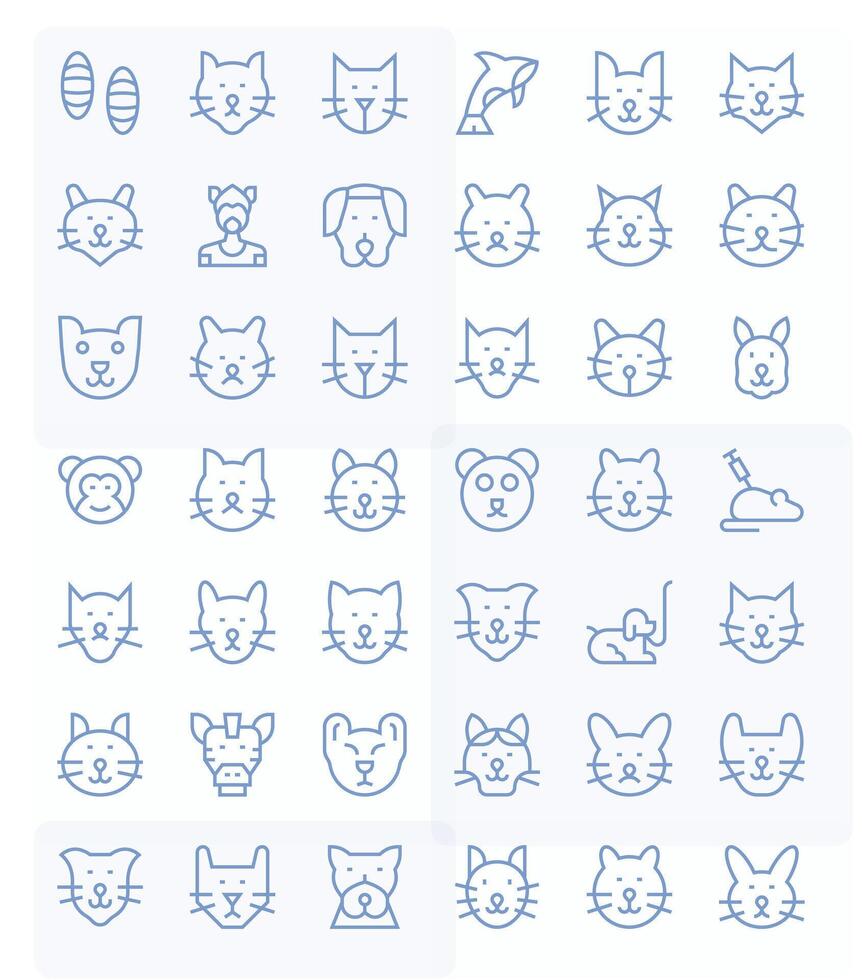 Mammal Pixel Optimized Set with 42 256x256 Regular Line Icons vector