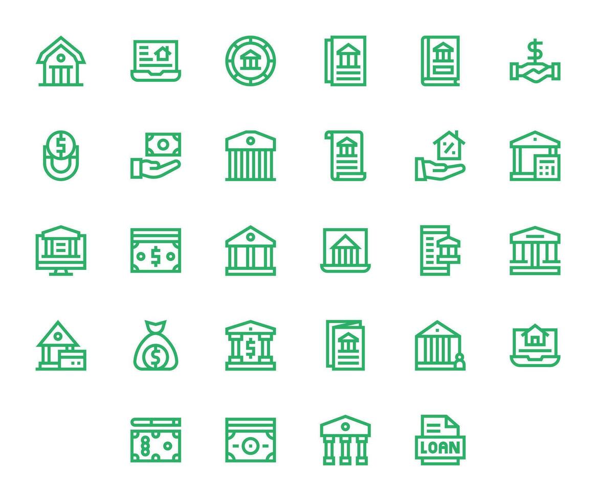 Loan Icon Set with 28 Bold Line High Resolution Editable Graphics vector